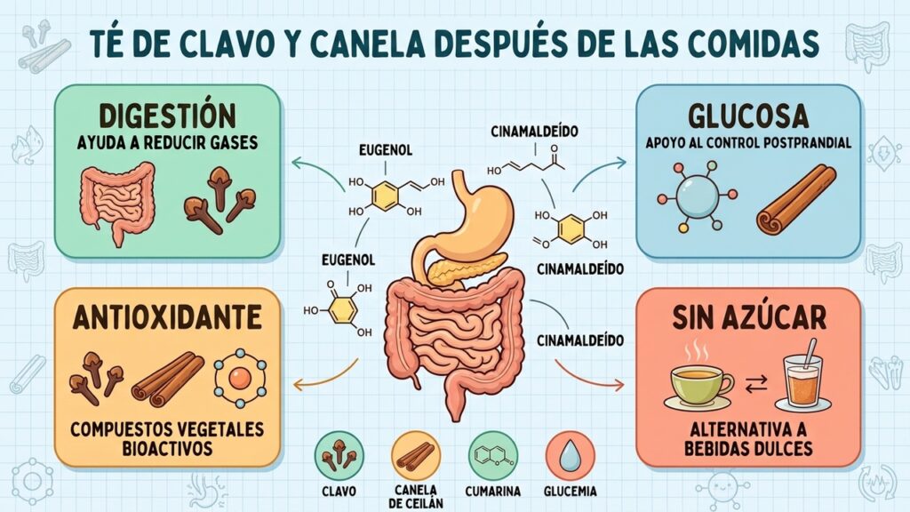 El té de clavo y canela acompaña las comidas con un perfil aromático y digestivo