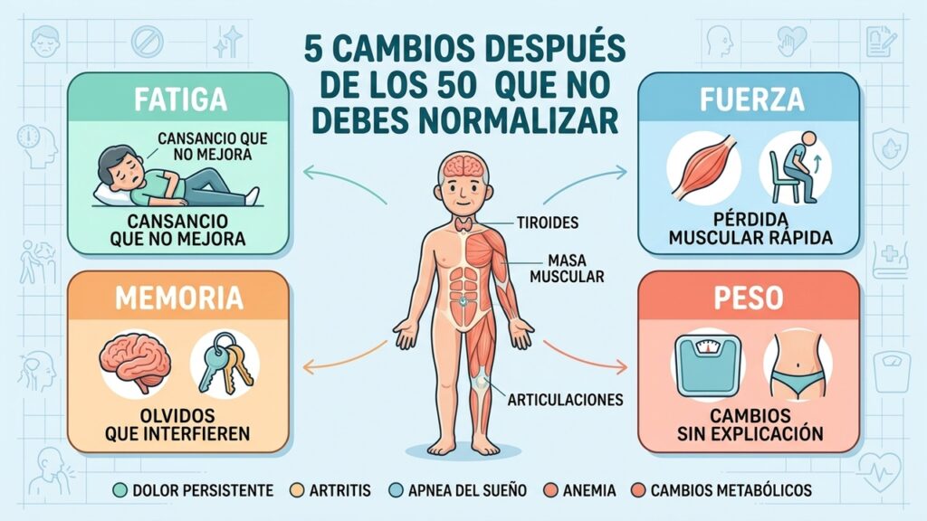 Después de los 50, fatiga, pérdida de fuerza y dolor persistente merecen una evaluación.