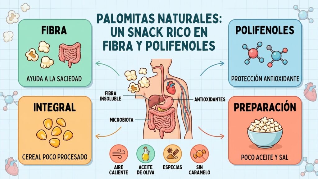 Las palomitas naturales pueden sustituir snacks ultraprocesados dentro de una alimentación saludable