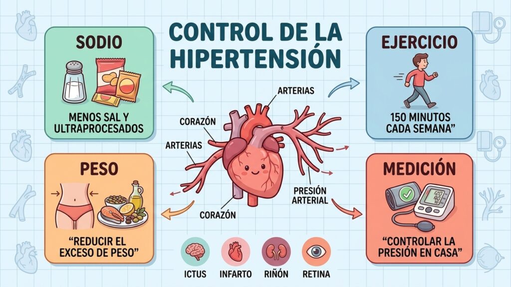 Cuatro pilares ayudan a controlar la hipertensión y proteger corazón, cerebro, riñones y arterias