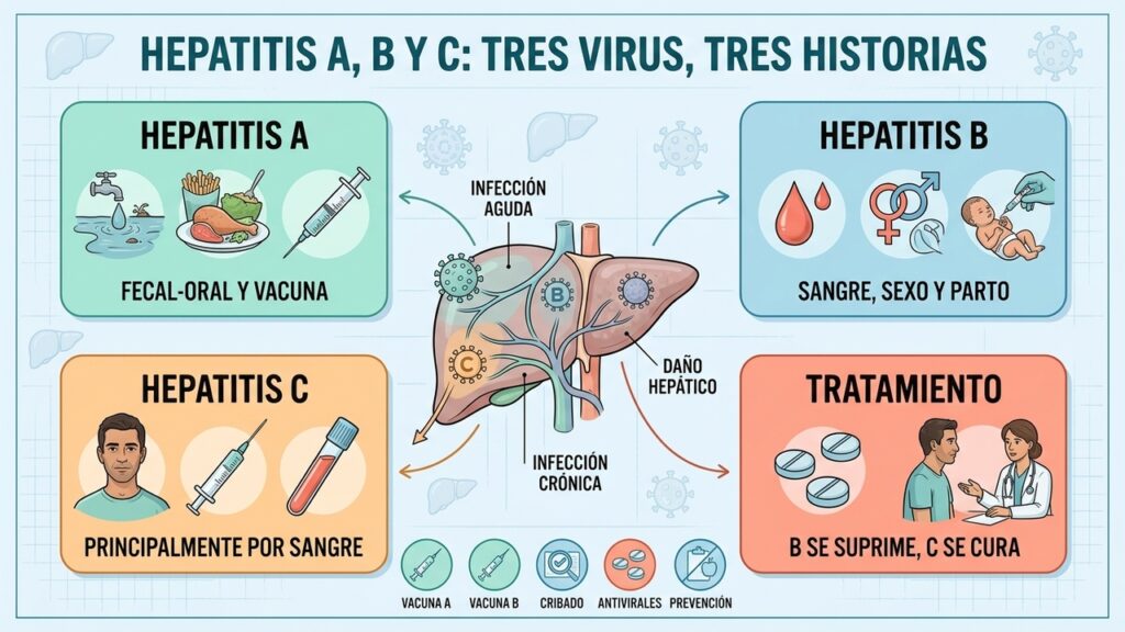 Hepatitis A, B y C afectan al hígado, pero requieren enfoques médicos diferentes