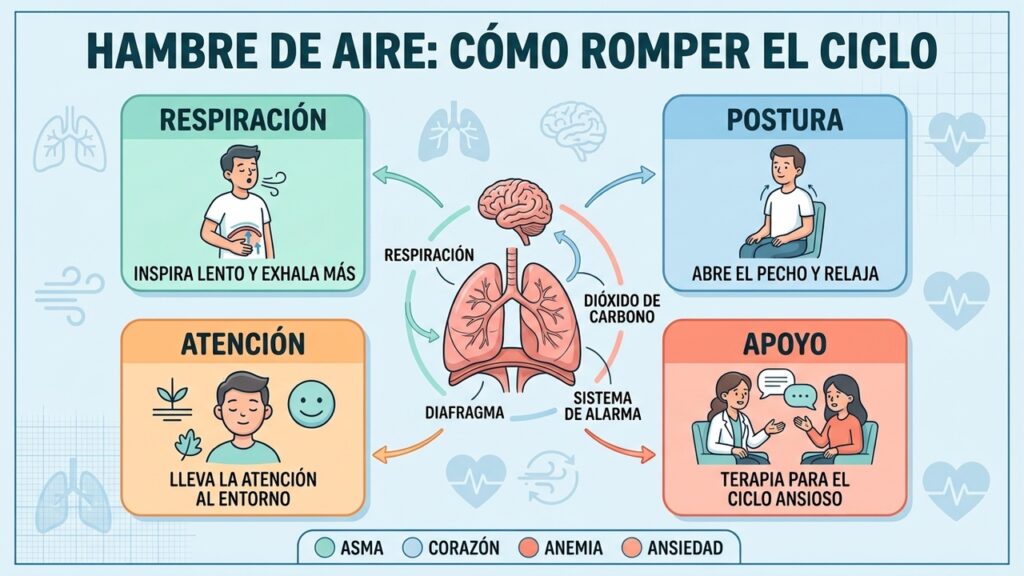 Cuatro estrategias ayudan a manejar el hambre de aire después de descartar causas médicas