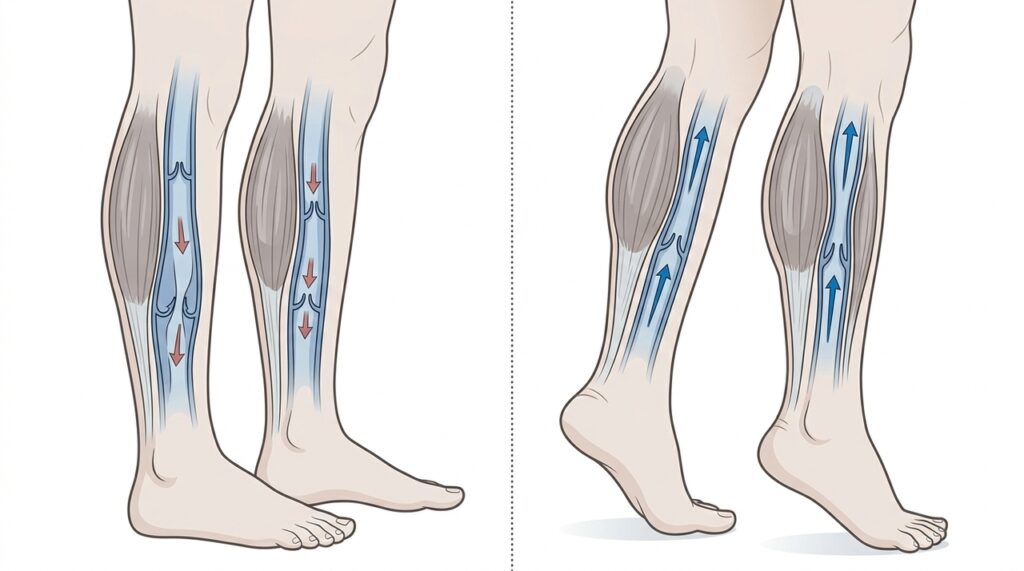 Si sueles pasar muchas horas de pie, moverte y contraer los músculos de las piernas ayuda a la circulación