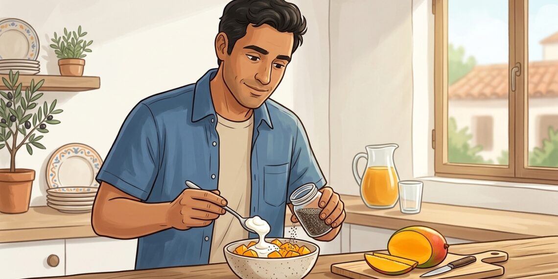Mango entero con yogur y semillas ofrece una combinación más equilibrada para la glucemia