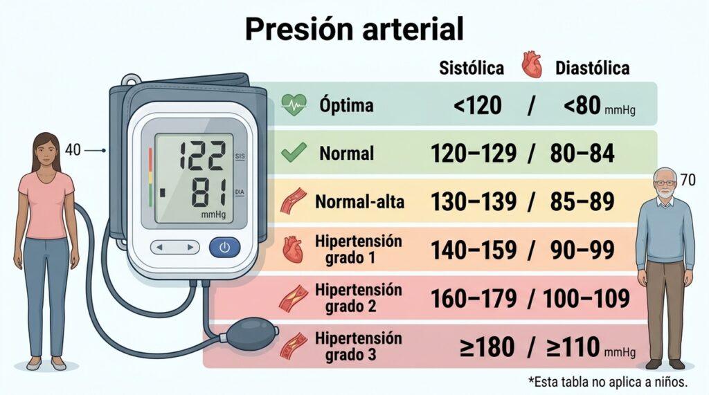 ¿Cuál es la presión arterial normal para cada edad?