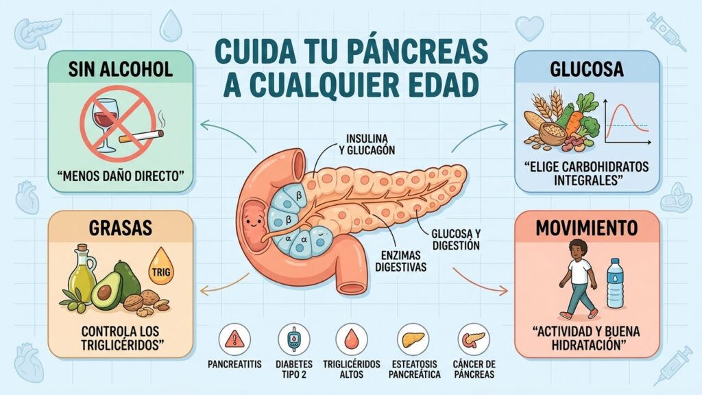 El páncreas cumple funciones esenciales y puede dañarse en silencio. Alimentación, ejercicio y buenos hábitos ayudan a protegerlo