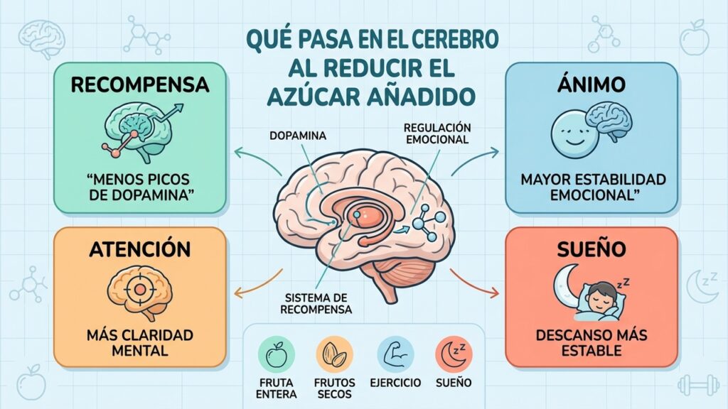 Menos azúcar añadido puede favorecer energía estable, concentración y mejor regulación del estado de ánimo