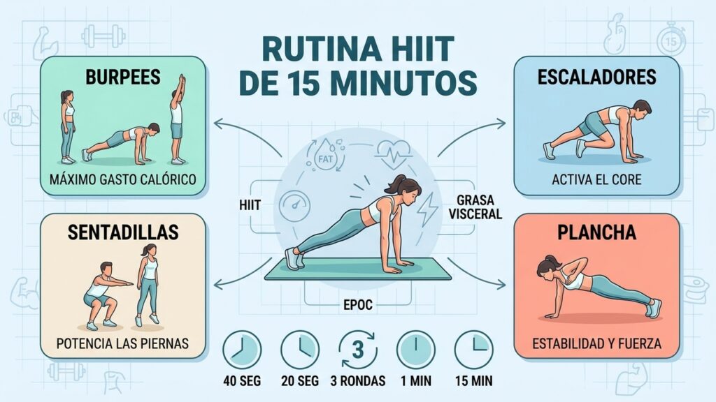 La rutina de 15 minutos que más ayuda a reducir grasa abdominal (Imagen generada por inteligencia artificial)