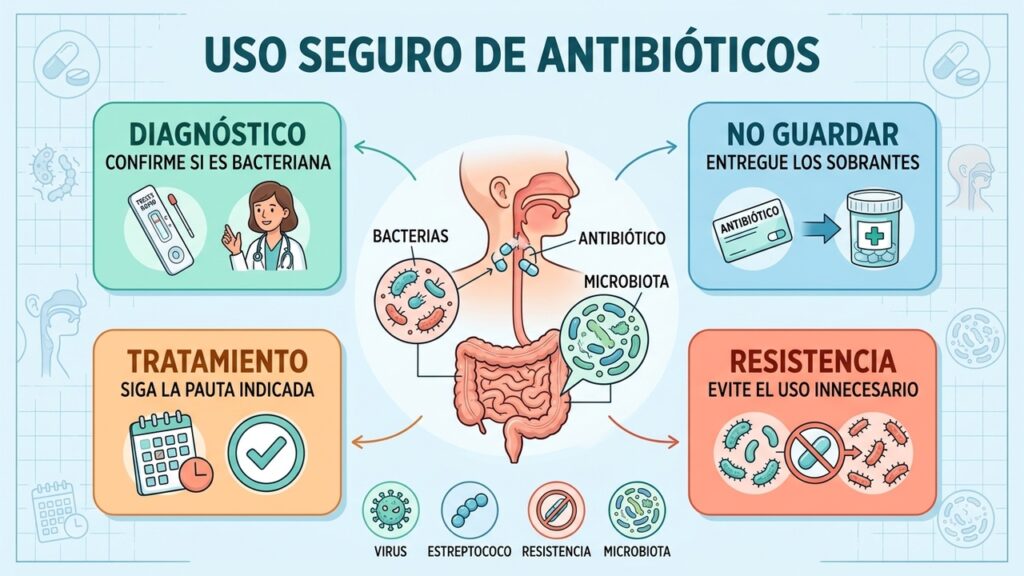 Guardar antibióticos sobrantes puede favorecer resistencias y retrasar el tratamiento correcto de futuras infecciones.