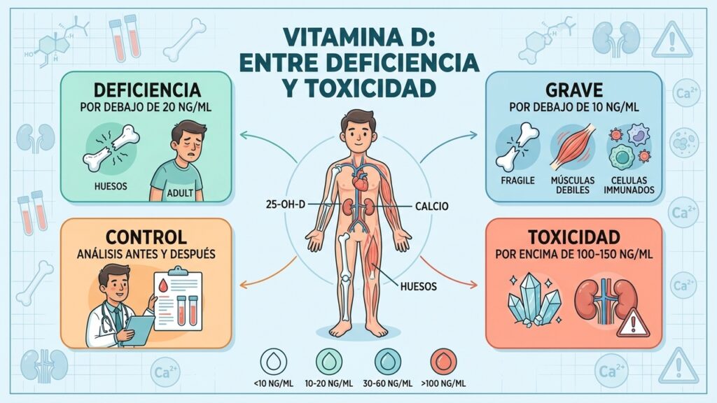 Los niveles muy bajos pueden afectar huesos, músculos e inmunidad de forma importante