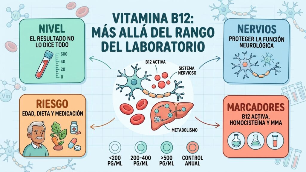 B12 activa, homocisteína y ácido metilmalónico complementan la interpretación del análisis