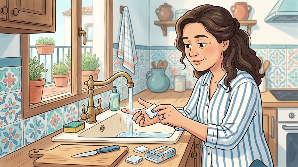 Un corte de cocina requiere presión, lavado cuidadoso y protección para reducir el riesgo de infección