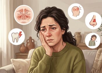 La sinusitis puede causar dolor en varios dientes superiores y presión facial.