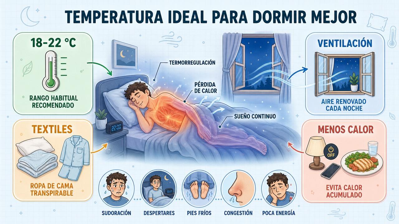Temperatura, ventilación, textiles y calor ambiental influyen en el descanso nocturno.