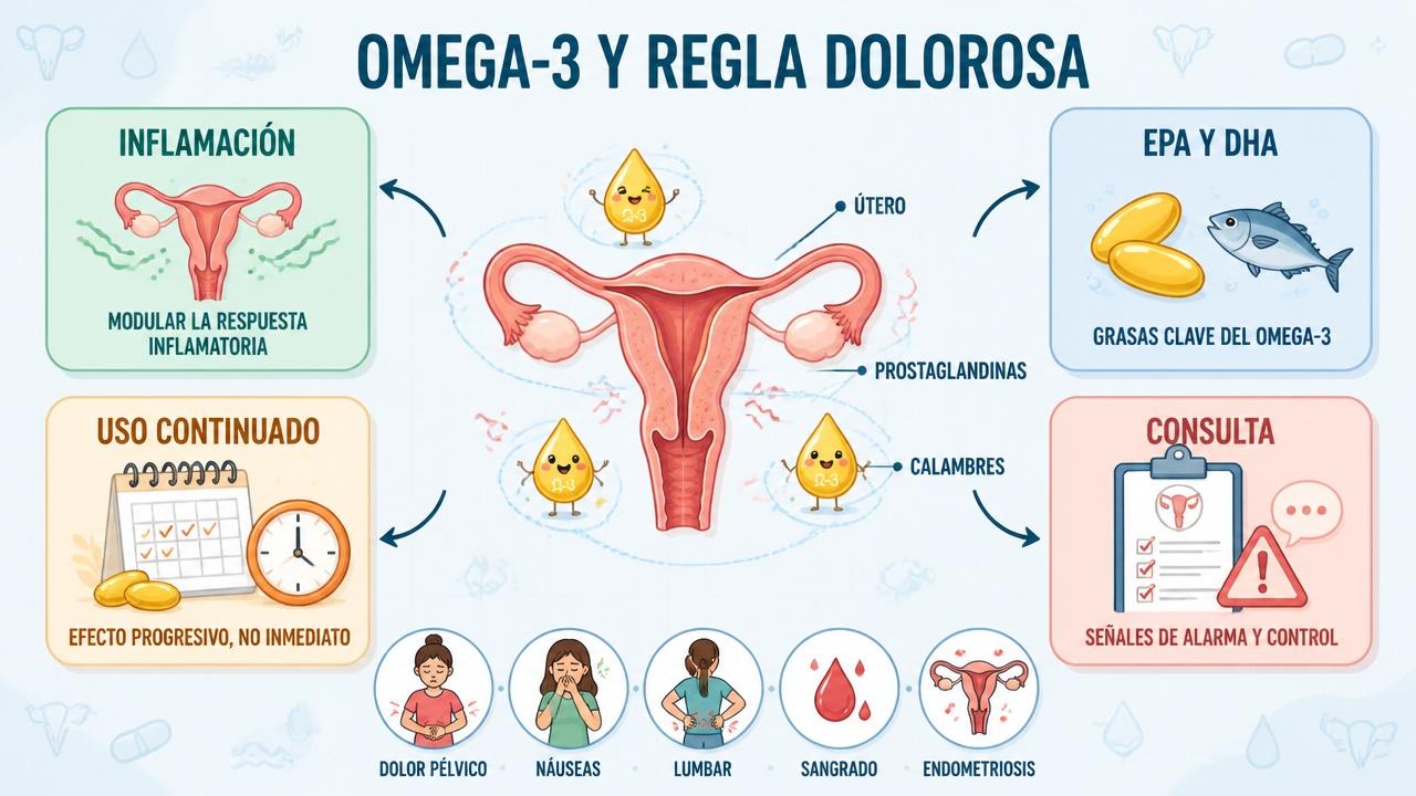 Inflamación, EPA y DHA, uso continuado y consulta médica como pilares clave.