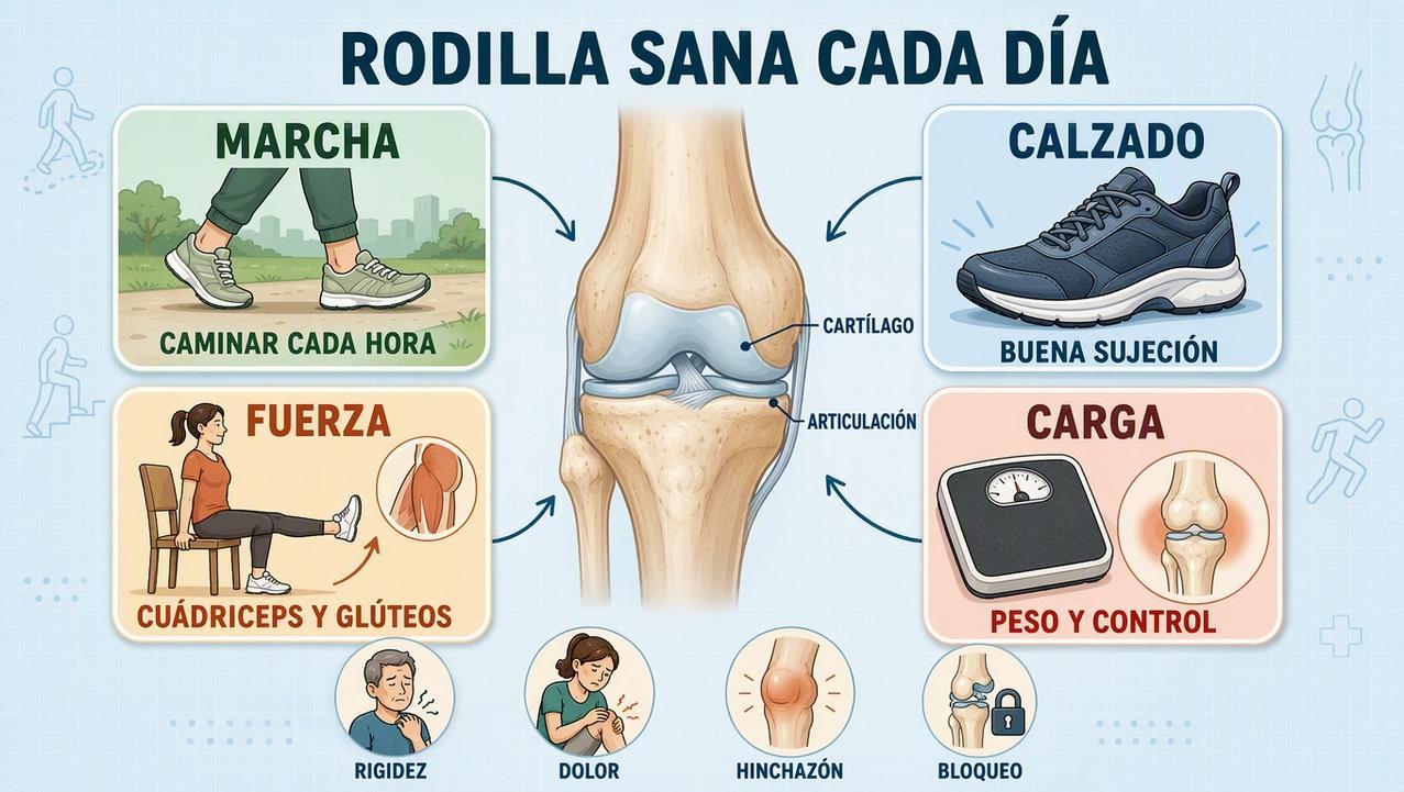 Marcha, calzado, fuerza y control de carga cuidan el cartílago.
