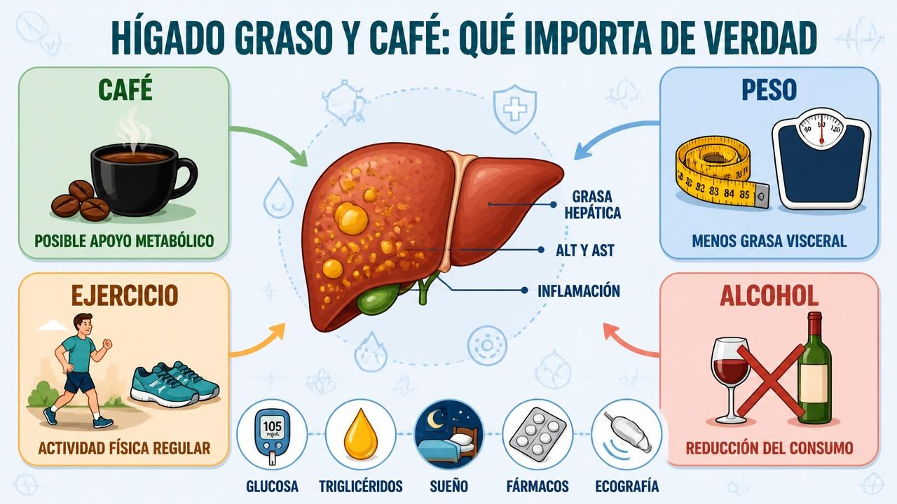 Peso, ejercicio, alcohol y café: pilares que influyen en el hígado graso.
