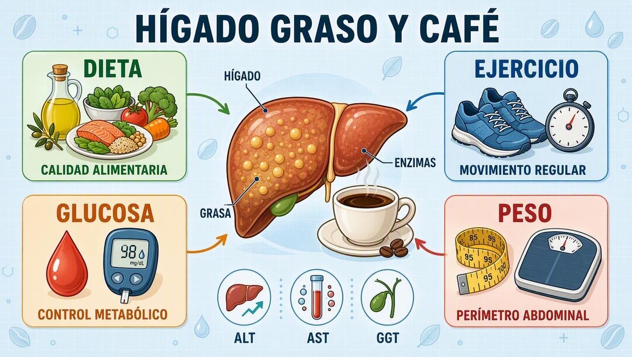 Dieta, ejercicio, glucosa y peso influyen más en la esteatosis hepática.