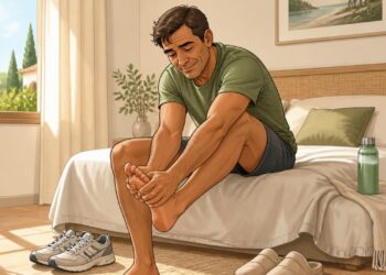 Un estiramiento suave al despertar puede reducir el dolor matutino del talón.