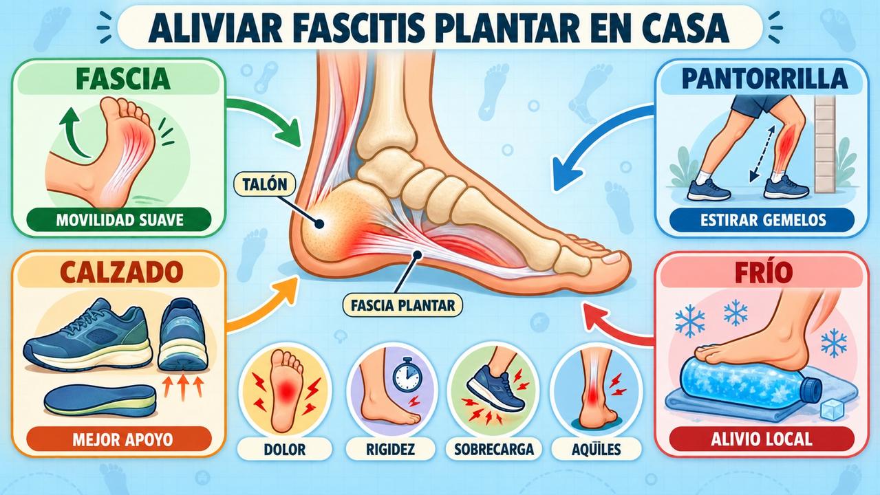 Fascia, pantorrilla, calzado y frío forman los pilares del alivio.