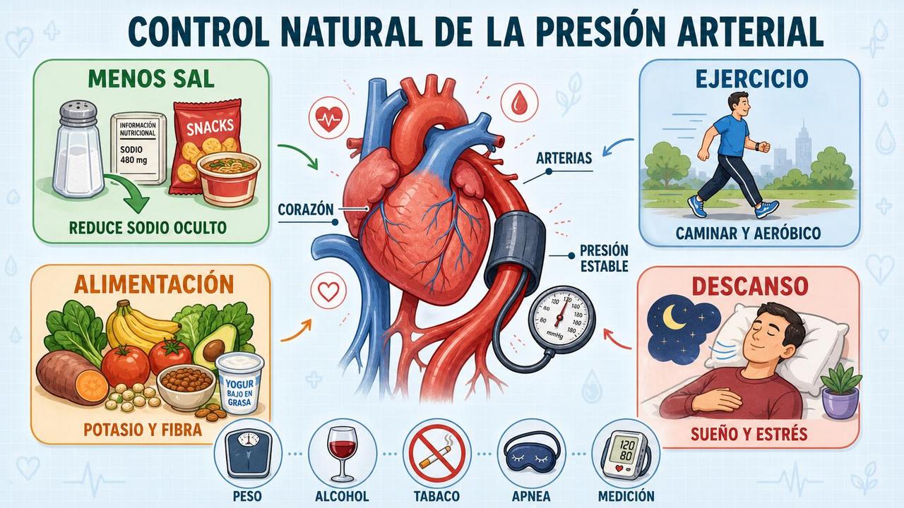 Sal, ejercicio, alimentación y descanso forman cuatro pilares para la tensión.