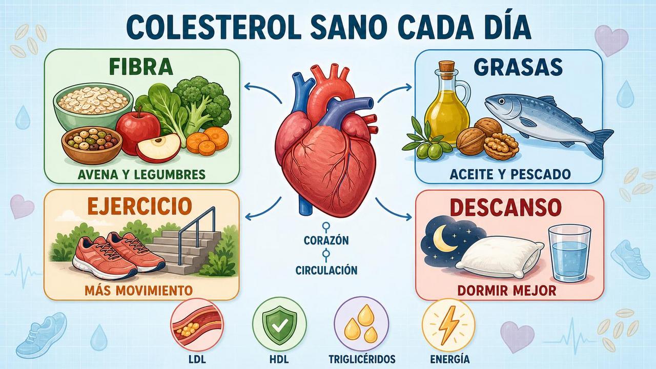 Fibra, grasas saludables, ejercicio y descanso sostienen un mejor perfil lipídico.