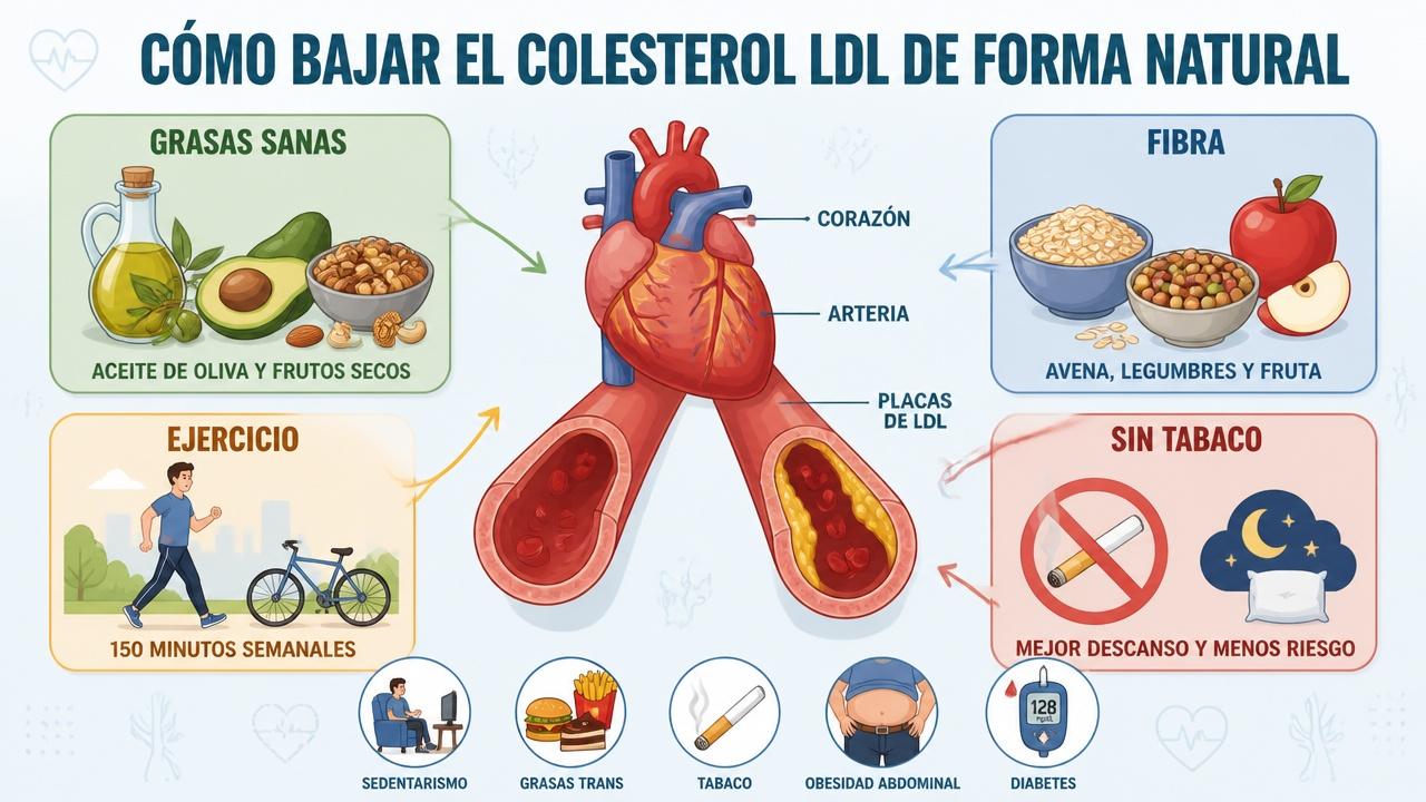Cuatro pilares clave para bajar el colesterol LDL y proteger arterias.