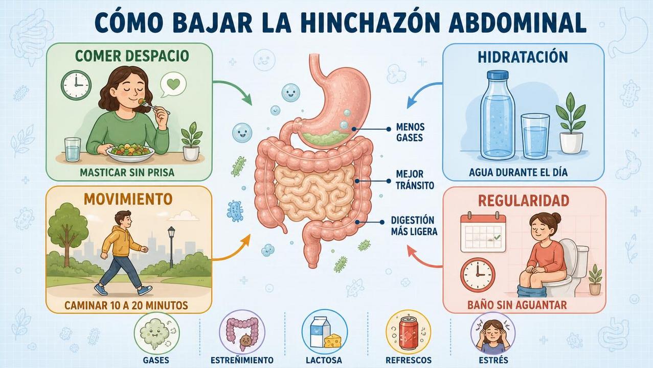 Cuatro hábitos clave para reducir gases, distensión y digestión pesada.