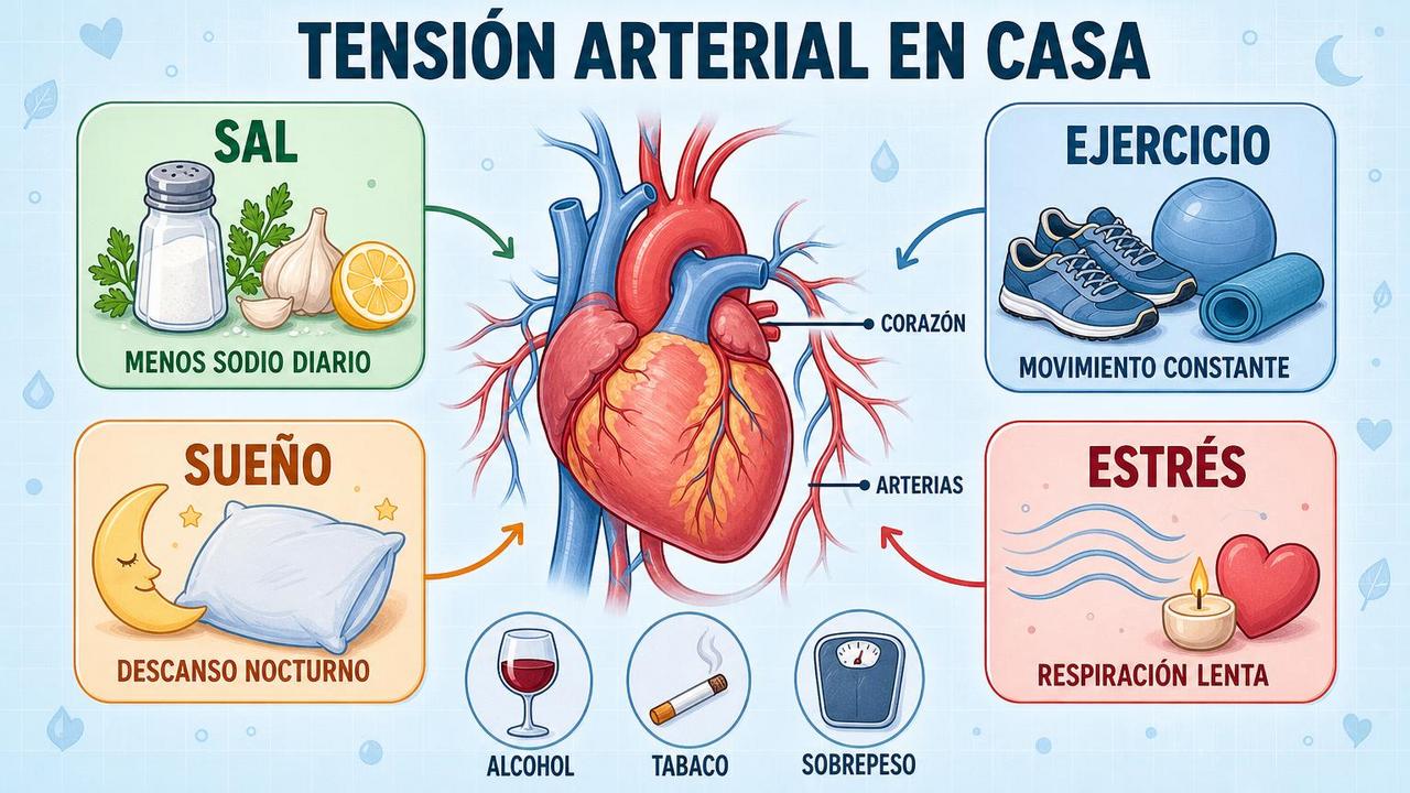 Menos sal, ejercicio, sueño y estrés bajo favorecen una presión más estable.