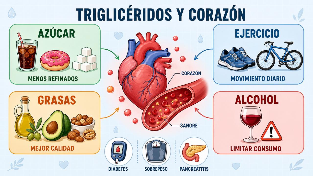 Azúcar, ejercicio, grasas saludables y alcohol marcan la salud de los triglicéridos.
