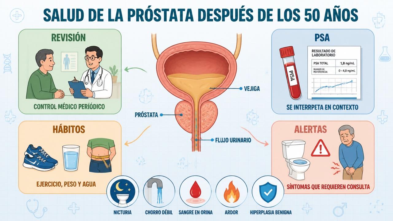 Cuatro pilares clave: revisión, PSA, hábitos saludables y señales de alerta.