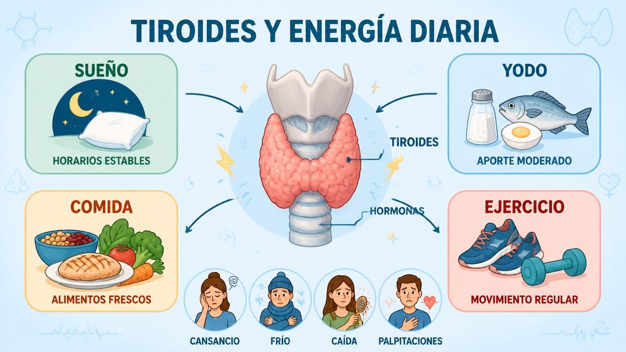 Sueño, yodo, alimentación y ejercicio sostienen la función tiroidea y la energía.