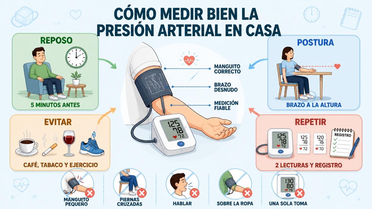 Reposo, postura, evitar estimulantes y repetir lecturas mejoran la automedición.