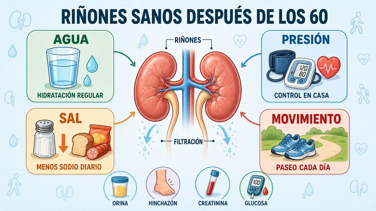Agua, presión, menos sal y movimiento sostienen unos riñones sanos.