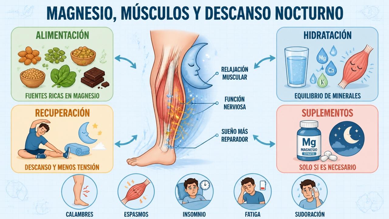 Alimentación, hidratación, recuperación y suplementos explican el papel del magnesio.