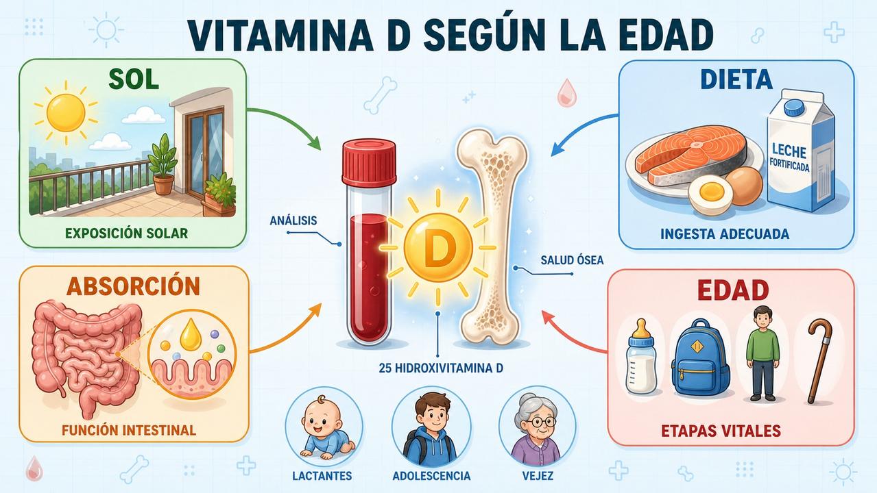 Sol, dieta, absorción y edad influyen en los niveles normales.