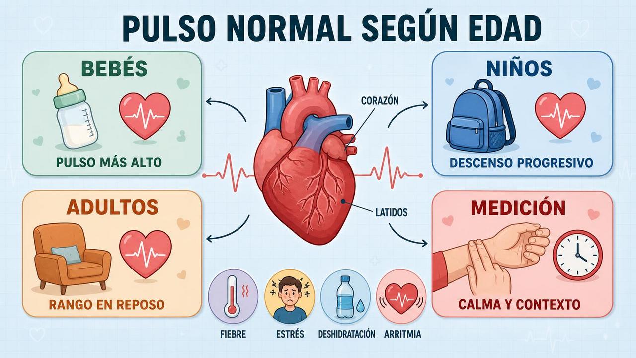 Bebés, niños, adultos y medición correcta para interpretar la frecuencia cardíaca.