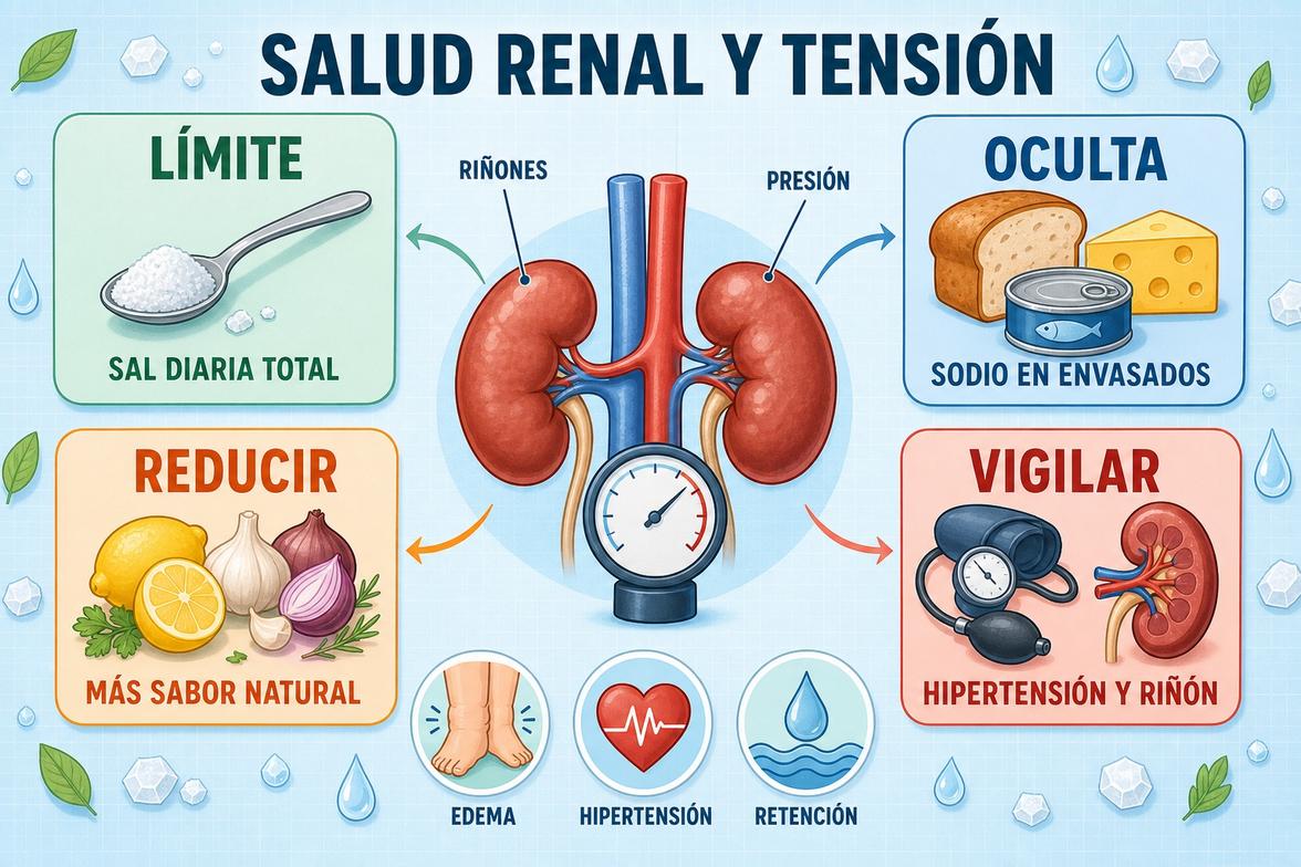Límite, sodio oculto, reducción práctica y vigilancia renal en la dieta.