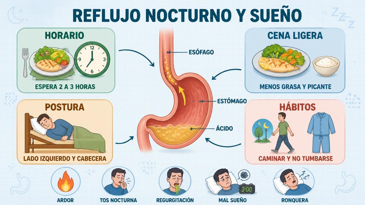 Horario, cena, postura y hábitos: claves para aliviar el reflujo nocturno.
