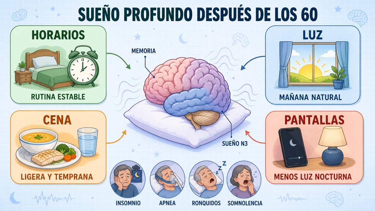 Rutinas, luz, cena ligera y menos pantallas favorecen un descanso cerebral estable.