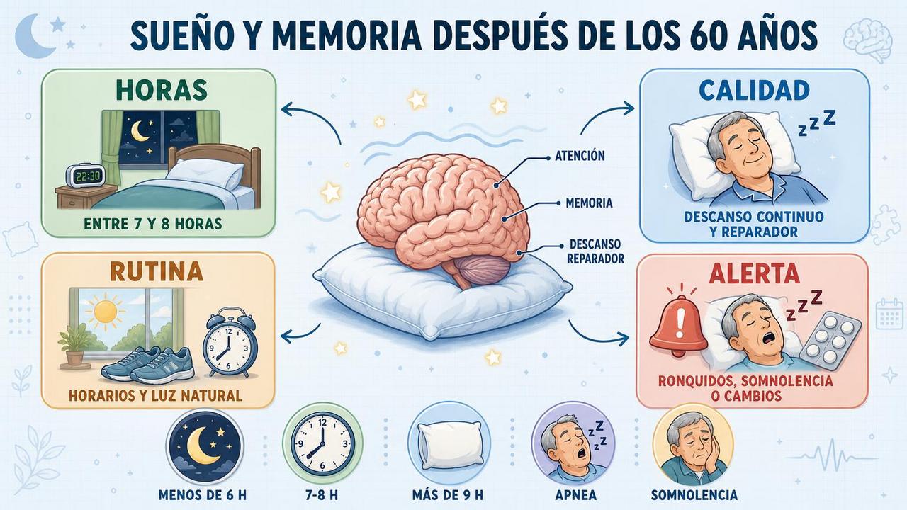 Horas, calidad, rutina y señales de alerta para cuidar la memoria.