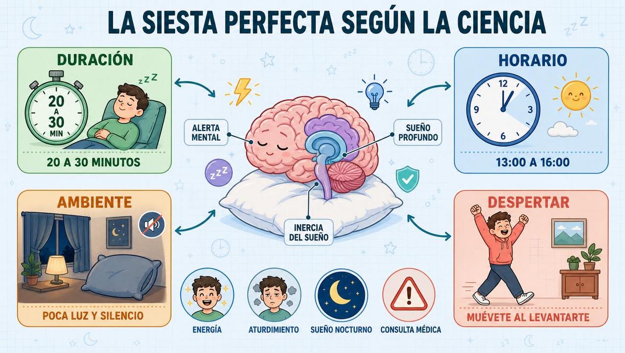 Duración, horario, ambiente y despertar: claves para una siesta reparadora.