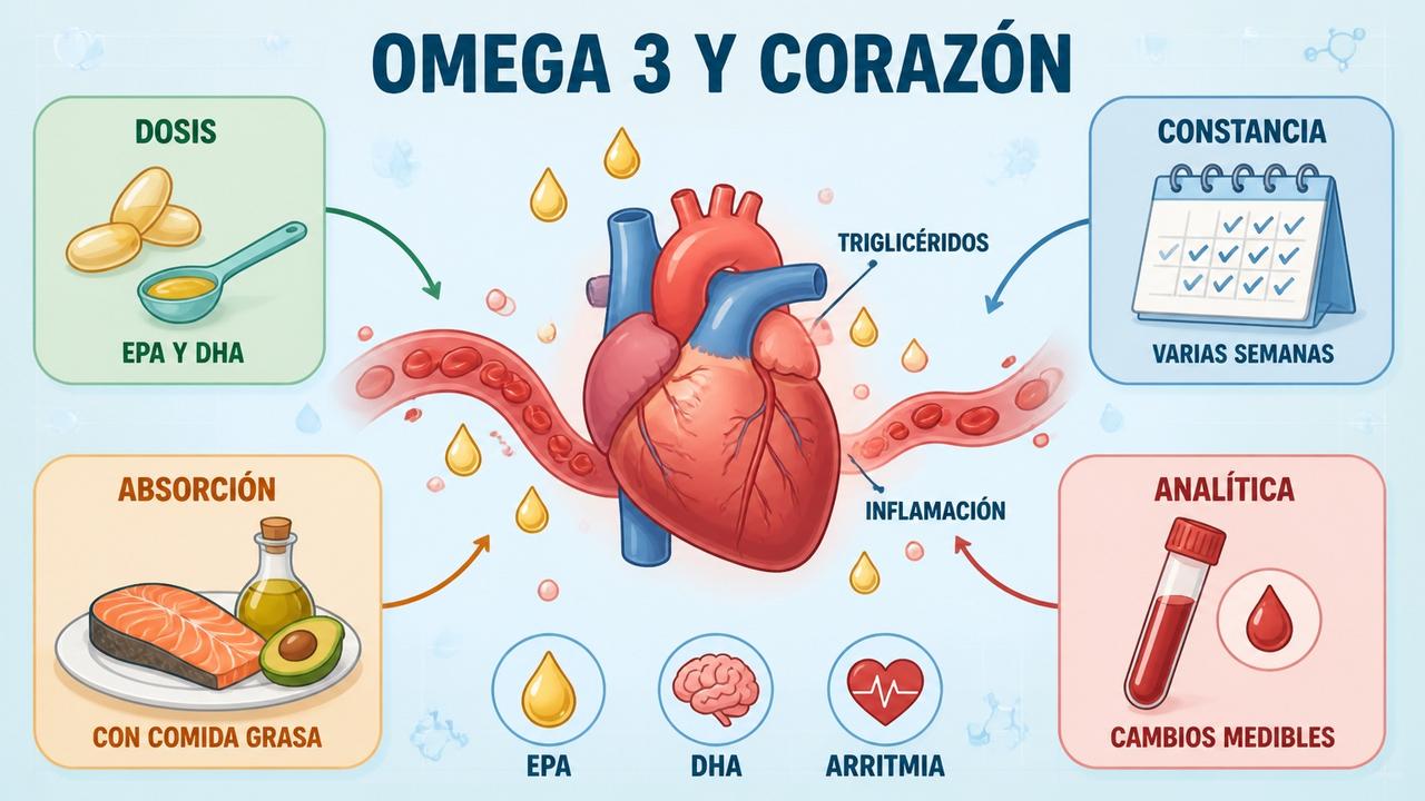 Dosis, constancia, absorción y analítica influyen en los efectos del omega 3.