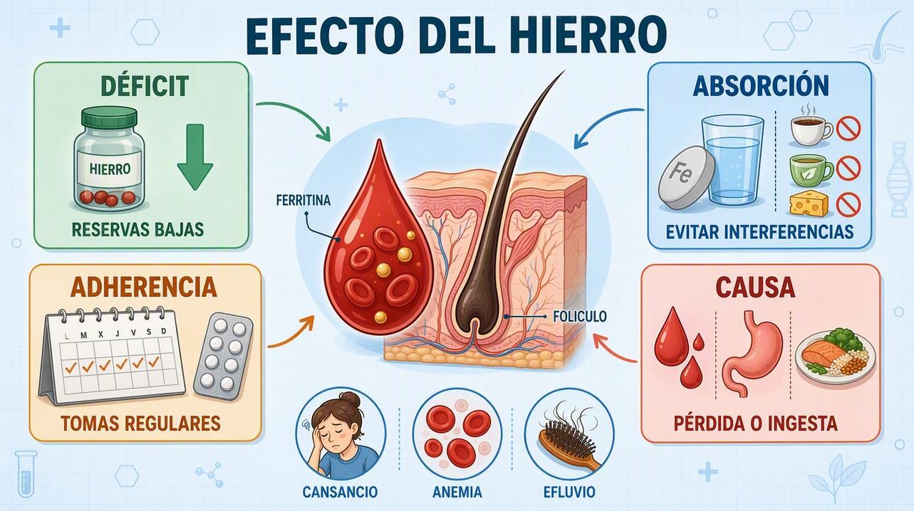 Déficit, absorción, adherencia y causa influyen en la respuesta al hierro.