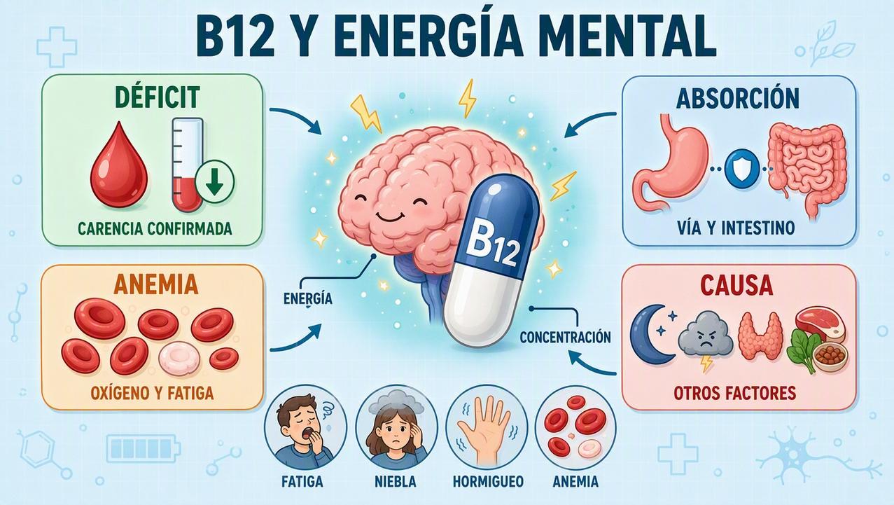 Déficit, absorción, anemia y causa explican cuándo mejora energía y concentración.