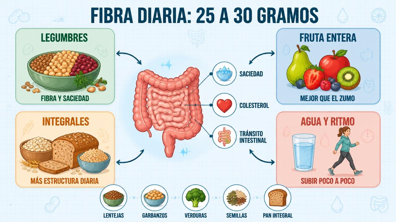 Cuatro pilares para aumentar fibra sin molestias y mejorar el tránsito.
