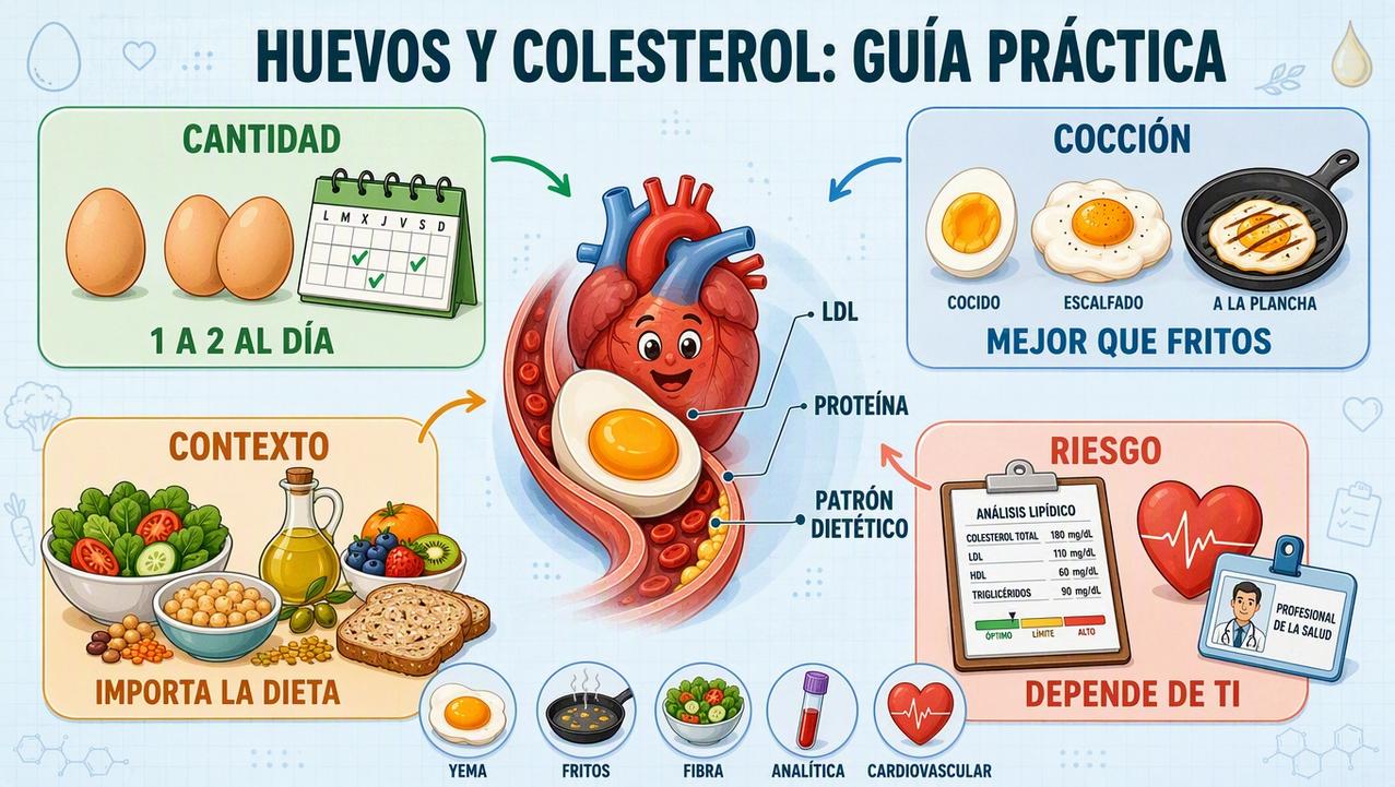 Cantidad, cocción, dieta y riesgo individual marcan el consumo de huevos.