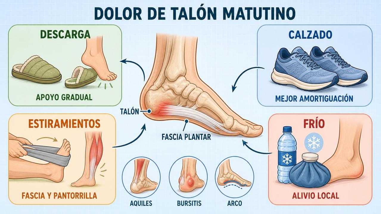 Descarga, calzado, estiramientos y frío ayudan a aliviar el talón dolorido.
