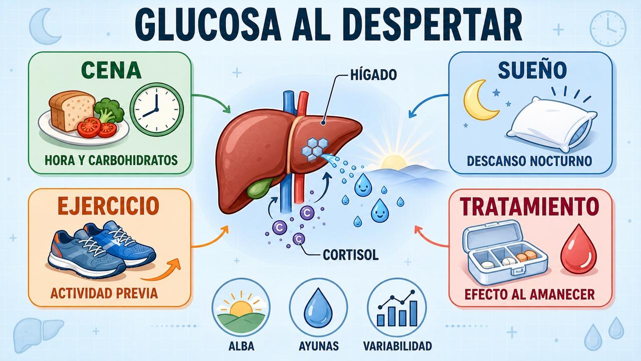 Cena, sueño, ejercicio y tratamiento influyen en la glucemia del amanecer.