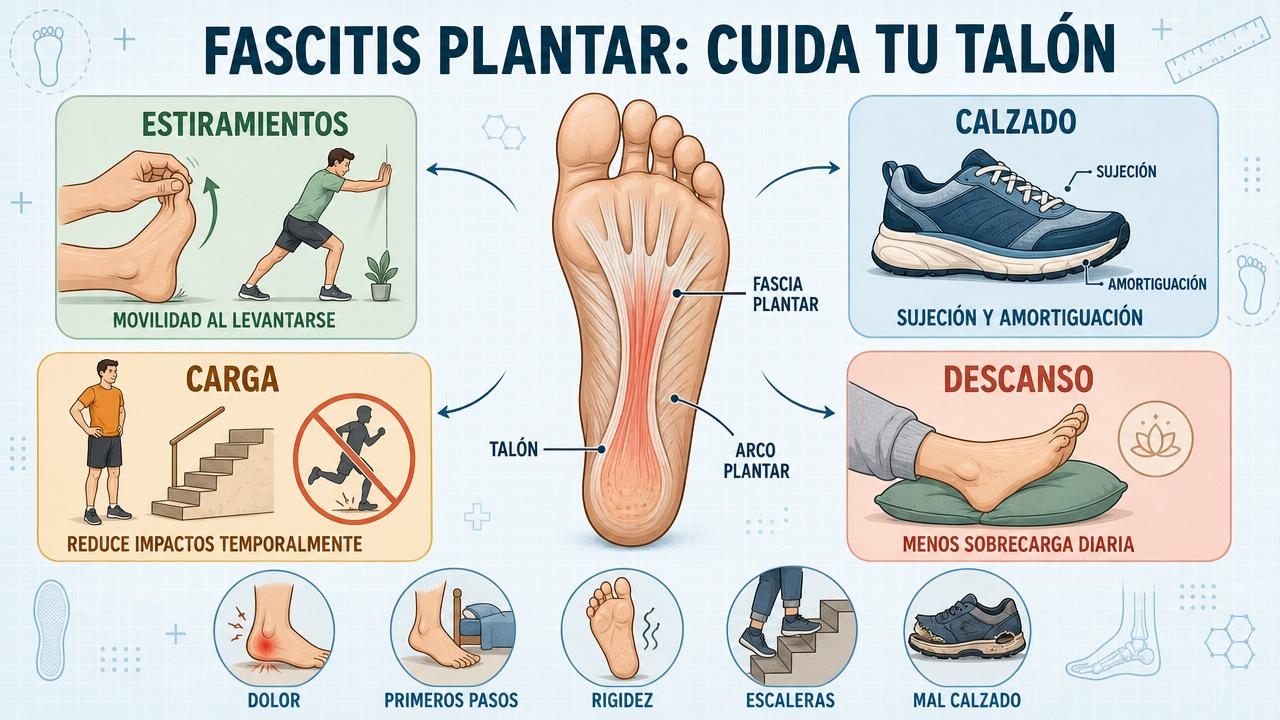 Estiramientos, calzado, carga y descanso ayudan a aliviar la fascitis plantar.